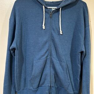 H&M Blue Zip-Up Hoodie with White Drawstrings